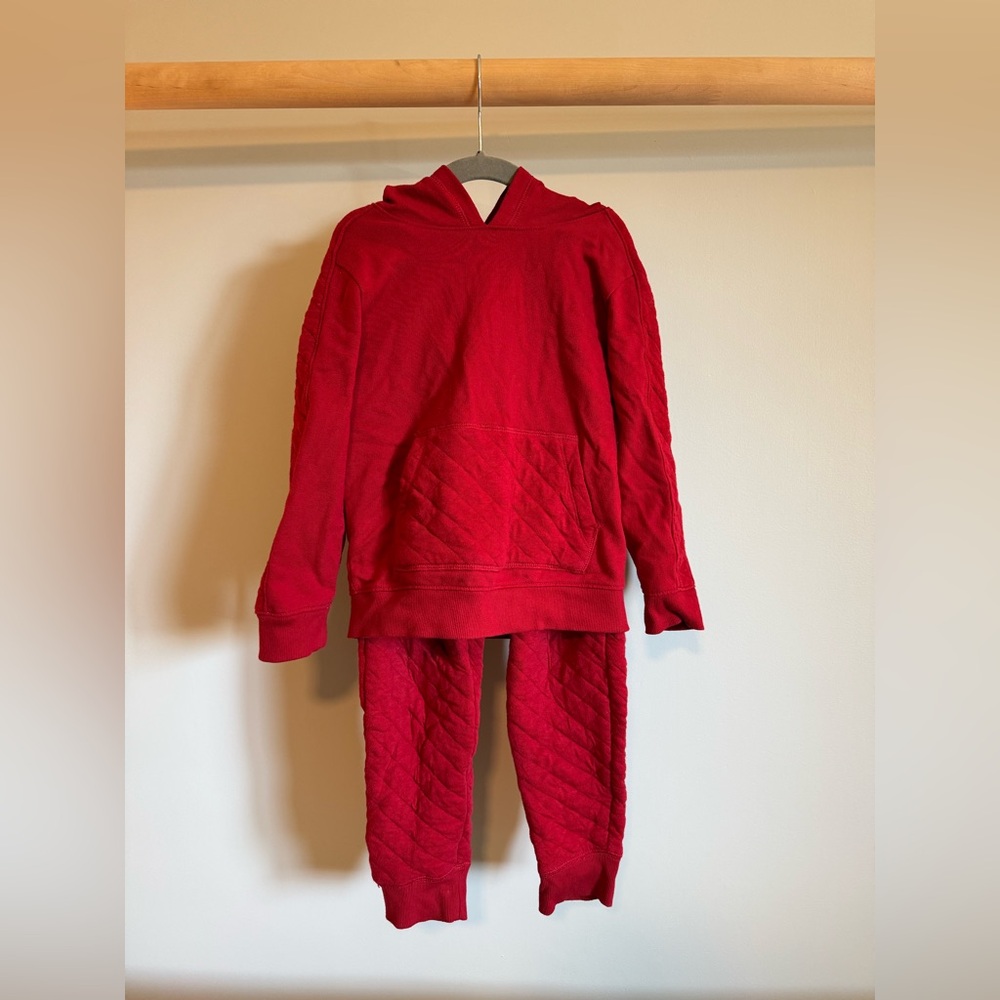 Red Quilted Hoodie and Joggers Set